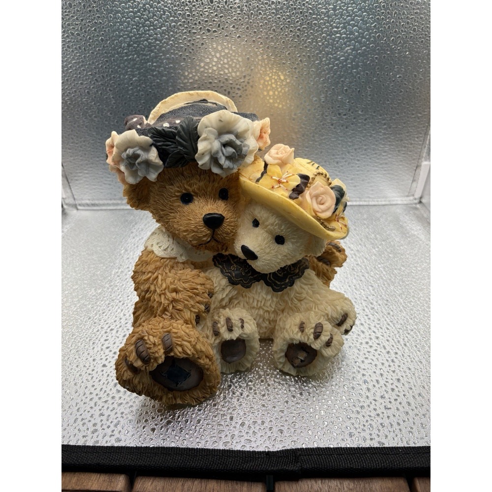 Young's Mother Daughter Floral Hat Cast Resin Large Teddy Bear Statue Nursery...
